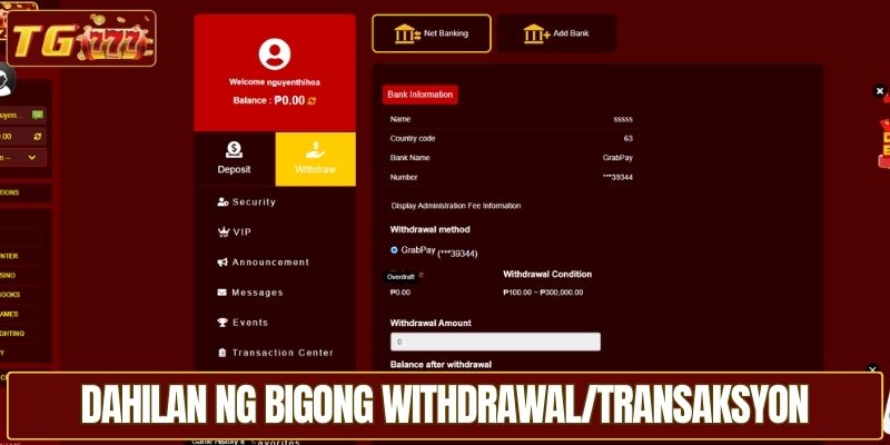 Dahilan ng bigong withdrawal/transaksyon