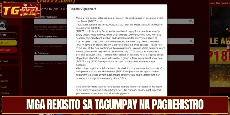 Mga rekisito sa tagumpay na pagrehistro