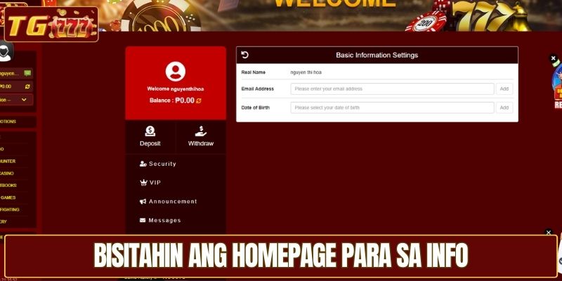 Pumunta sa homepage para tingnan ang impormasyon